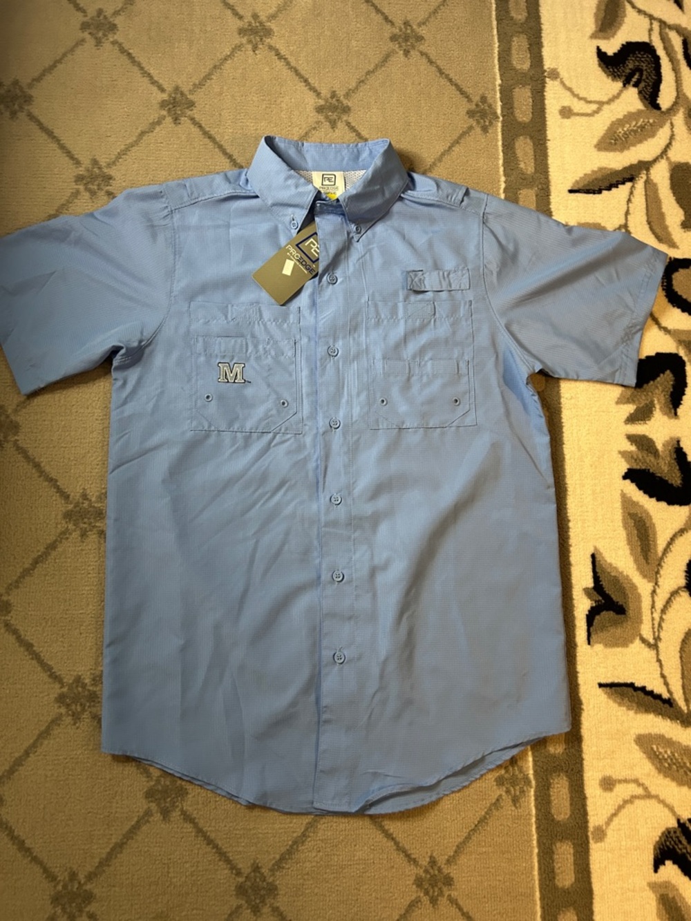 University of Maine Blackbears Light Blue Short-Sleeve UPF Button-Down Shirt